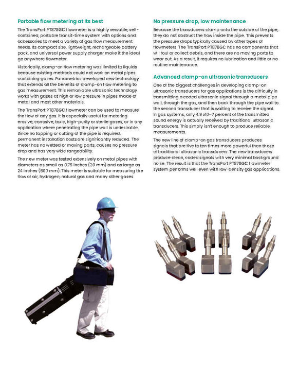 فلومتر پرتابل التراسونیک گاز مدل GE-Panametrics pt878GC