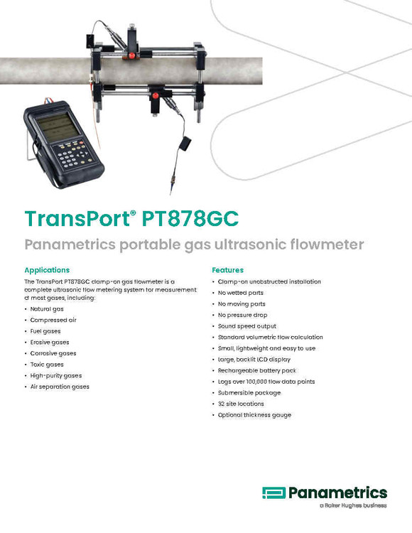 فلومتر پرتابل التراسونیک گاز مدل GE-Panametrics pt878GC