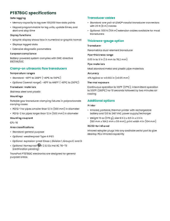 فلومتر پرتابل التراسونیک گاز مدل GE-Panametrics pt878GC