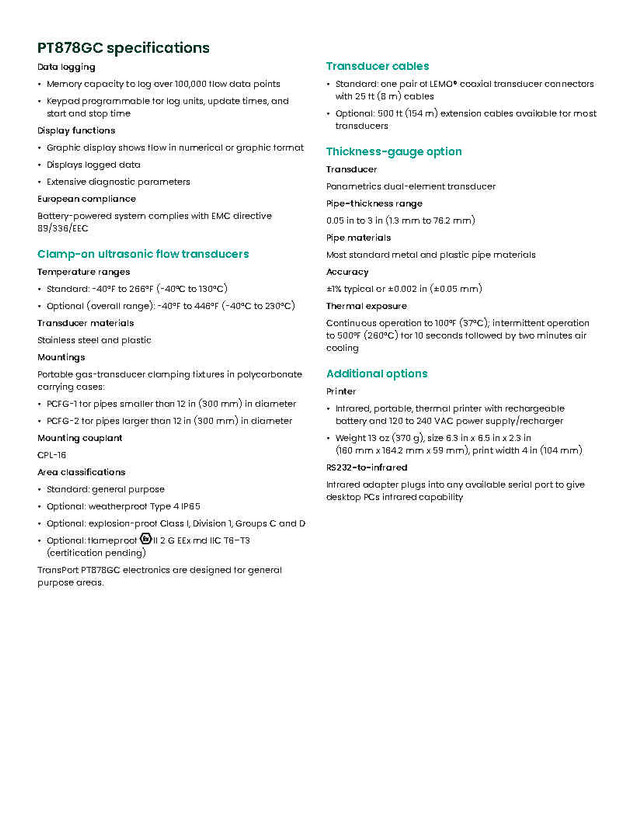 فلومتر پرتابل التراسونیک گاز مدل GE-Panametrics pt878GC